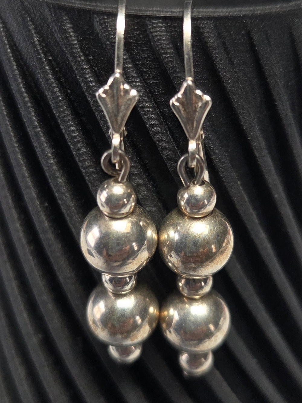Sterling Silver Double Bead Drop Earrings - Silver